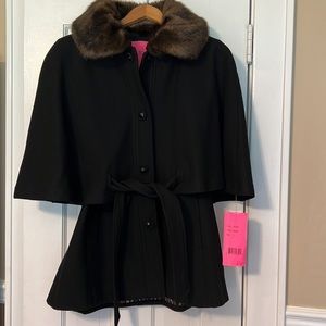 Betsy Johnson Cape Style Faux Fur Black Jacket